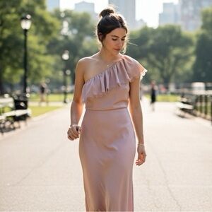 Rebecca Taylor eyelash Gown ruffle nude Blush Pink Dress with Fringe balletcore